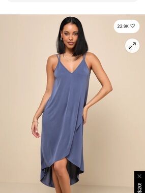 V-Neck Sleeveless Blue Midi wrap Dress